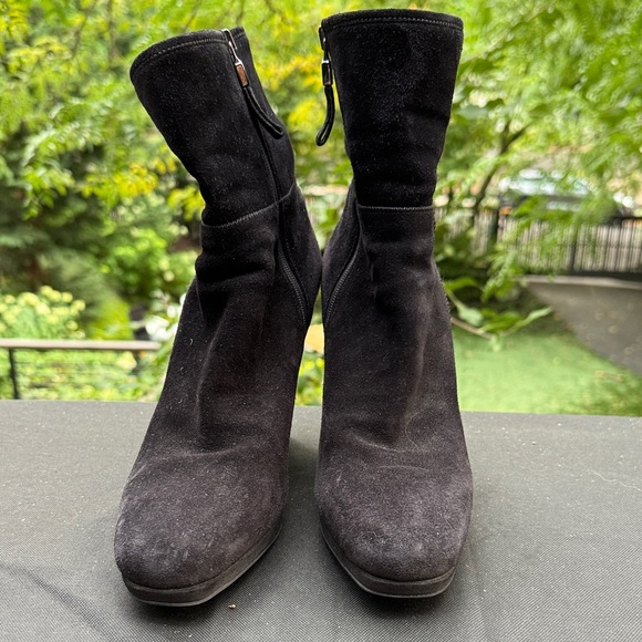 Prada Black Suede Heeled Boots - Picture 1 of 9